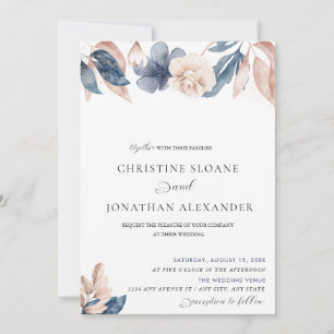 Handgemalte Blumen Blush und Blaue Hochzeit Einladung