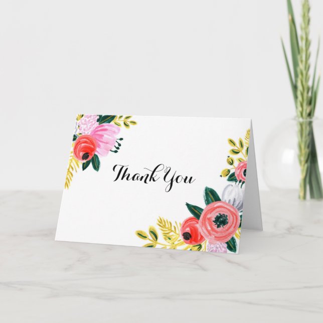 Handgemalte Blumen danken Ihnen zu kardieren Dankeskarte (Vorderseite)