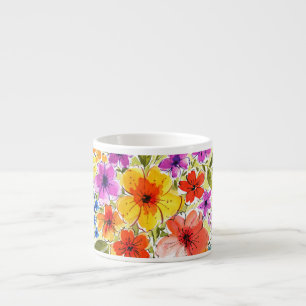 Handgemalte Blumen, leuchtendes Wasserfarbenbouque Espressotasse