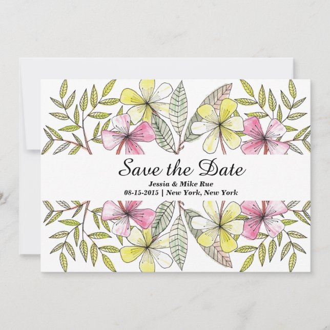 handgemalte Blumen Save The Date (Vorderseite)