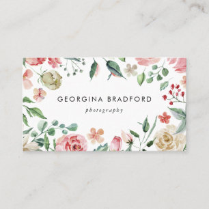 Handgemalte botanische Rose und Foliage Visitenkarte
