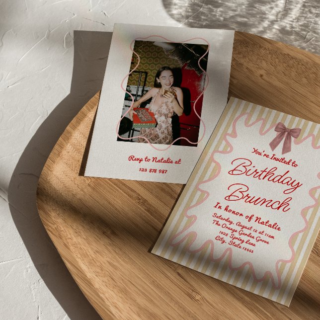 Handgemalte Bow Streifen Foto Geburtstagsfeier Einladung (Von Creator hochgeladen)