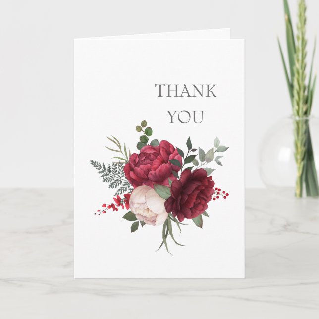 Handgemalte Burgundy Rose Bouquet geflochten Dankeskarte (Vorderseite)