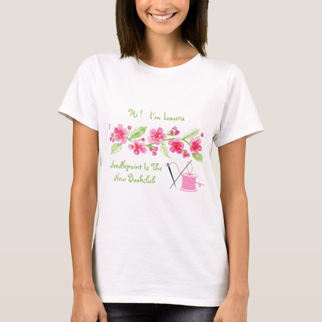 Handgemalte Cherry Blossom Needlepoint PERSONALZE T-Shirt (Vorderseite)