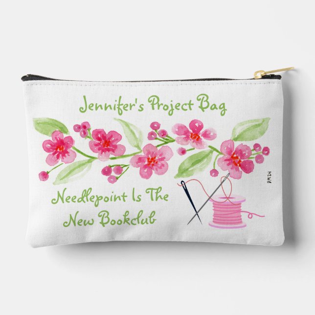 Handgemalte Cherry Blossom Needlepoint Zippered SM Zubehörtasche (Rückseite)