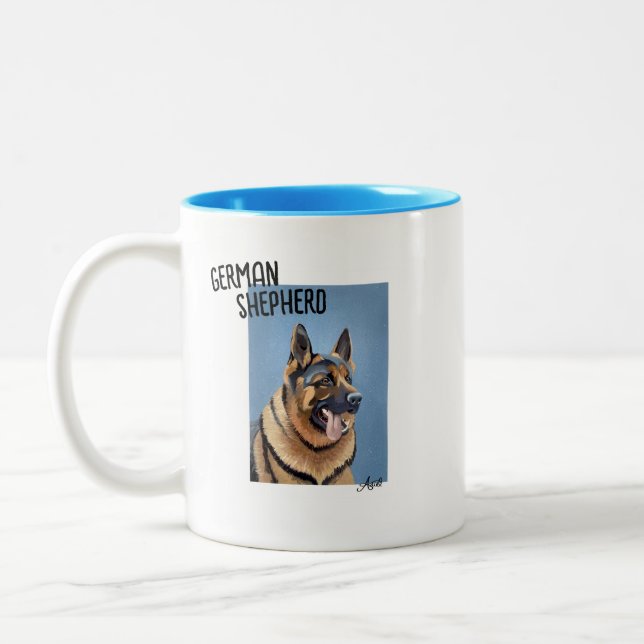 Handgemalte deutsche Schäfer Bust Portrait Zweifarbige Tasse (Links)