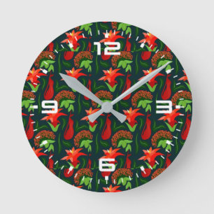 Handgemalte exotisch rote Blume Muster-15541 Runde Wanduhr