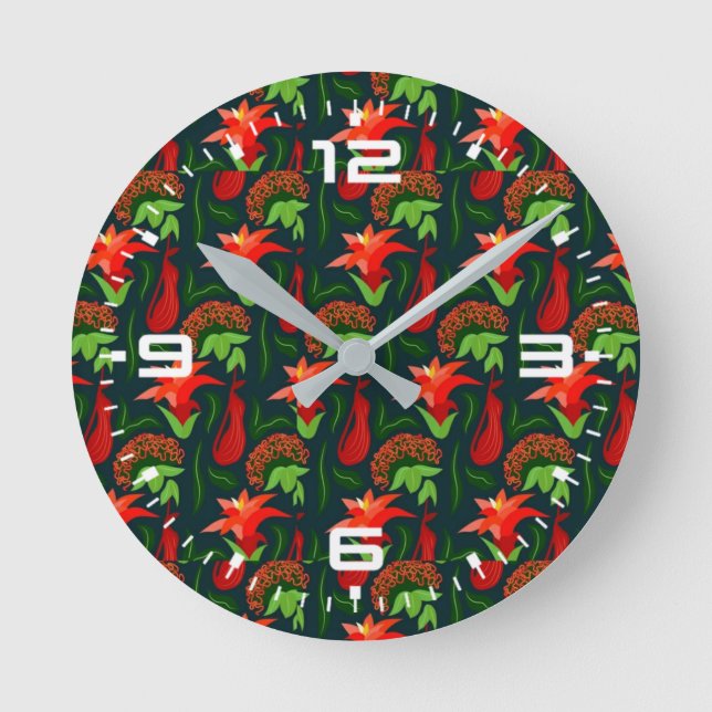 Handgemalte exotisch rote Blume Muster-15541 Runde Wanduhr (Vorderseite)