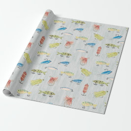 Handgemalte Fischköpfe auf Holz Geschenkpapier
