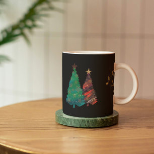 Handgemalte funkelnd Watercolor-Weihnachtsbäume Kaffeetasse