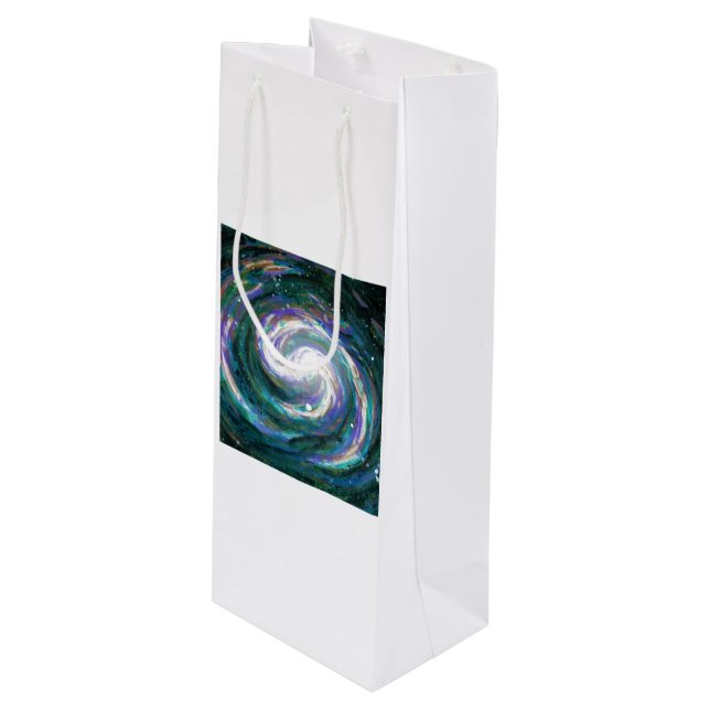Handgemalte Galaxie Geschenktüte Für Weinflaschen (Vorderseite Schrägansicht)