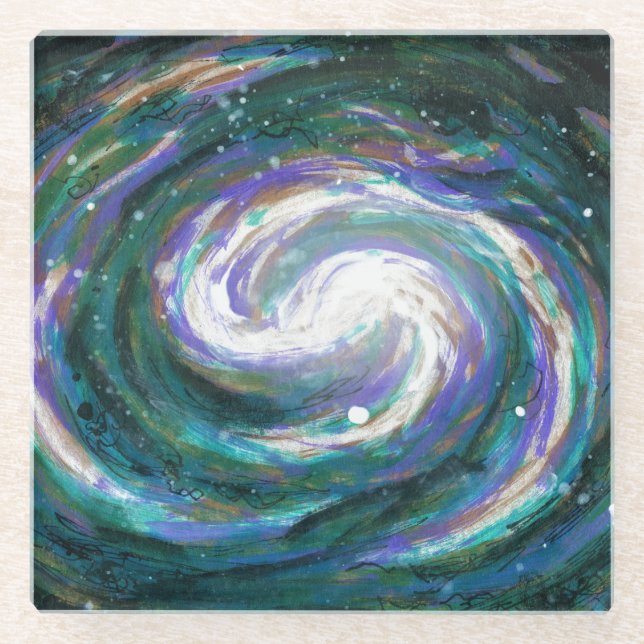 Handgemalte Galaxie Glasuntersetzer (Vorderseite)