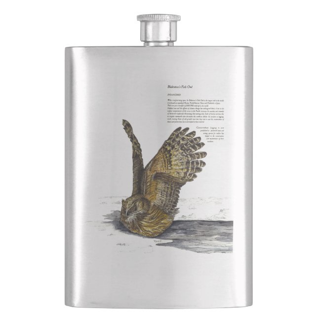 Handgemalte, gefährdete Owl Classic Flasche Flachmann (Vorderseite)