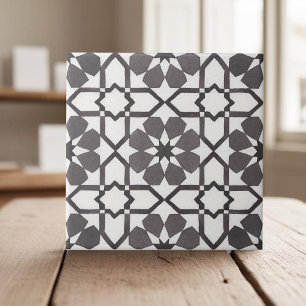 Handgemalte geometrische Schwarz-weiße Marokkaner Fliese