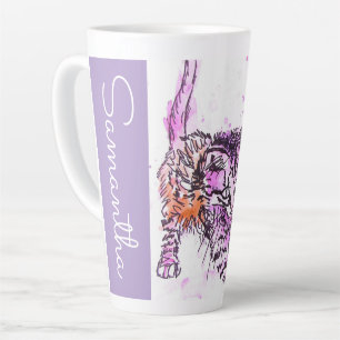 Handgemalte getigerte Katze Katzen lila Wolle Wass Milchtasse