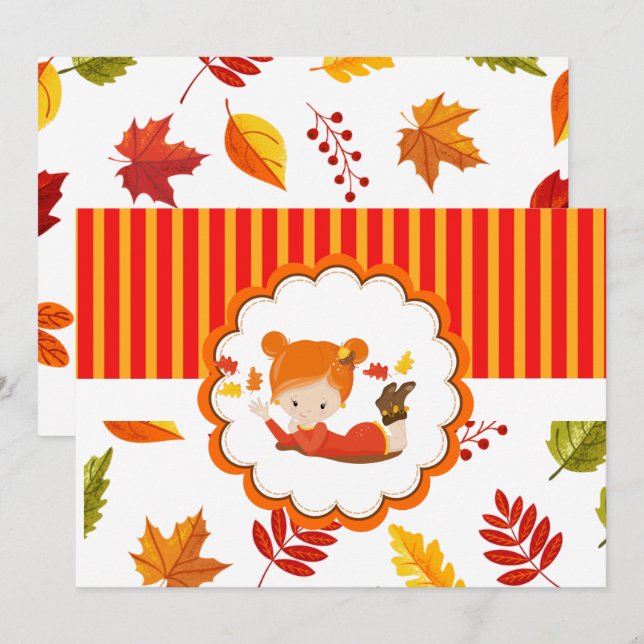 Handgemalte Herbst-Adorable-Girl Einladung (Vorne/Hinten)