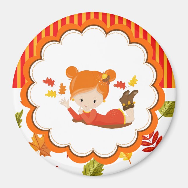 Handgemalte Herbst-Adorable-Girl Magnet (Vorne)