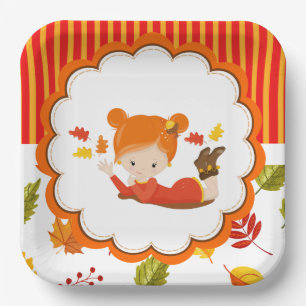 Handgemalte Herbst-Adorable-Girl Pappteller