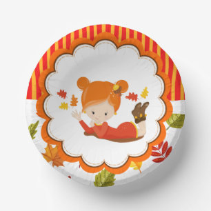 Handgemalte Herbst-Adorable-Girl Pappteller