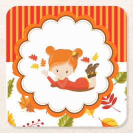 Handgemalte Herbst-Adorable-Girl Rechteckiger Pappuntersetzer