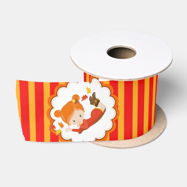 Handgemalte Herbst-Adorable-Girl Satinband (Spule)