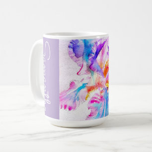 Handgemalte Iris Schwertlilien Blume Floral Wasser Kaffeetasse