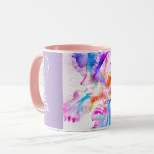 Handgemalte Iris Schwertlilien Blume Floral Wasser Tasse