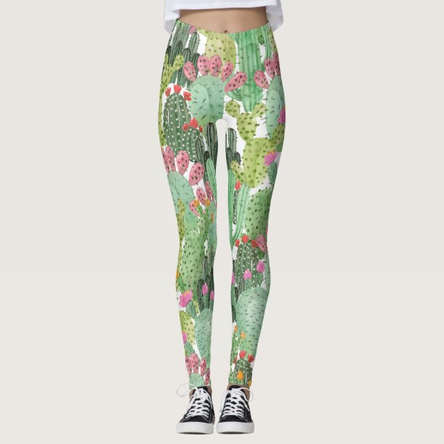 Handgemalte Kakteen: Wüstengrün Leggings (Vorderseite)