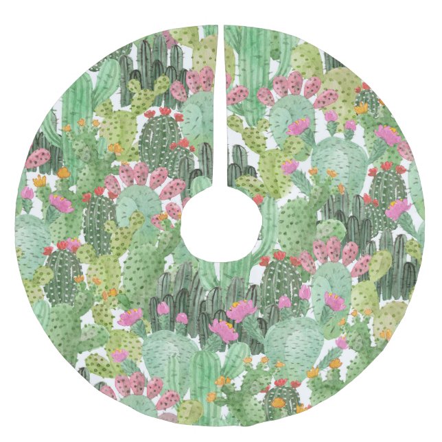 Handgemalte Kakteen: Wüstengrün Polyester Weihnachtsbaumdecke (Vorderseite)