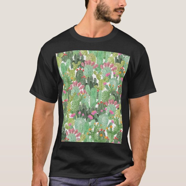 Handgemalte Kakteen: Wüstengrün T-Shirt (Vorderseite)