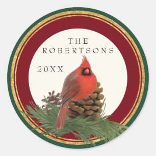Handgemalte Kardinal Kiefernkone Personalisierte N Runder Aufkleber