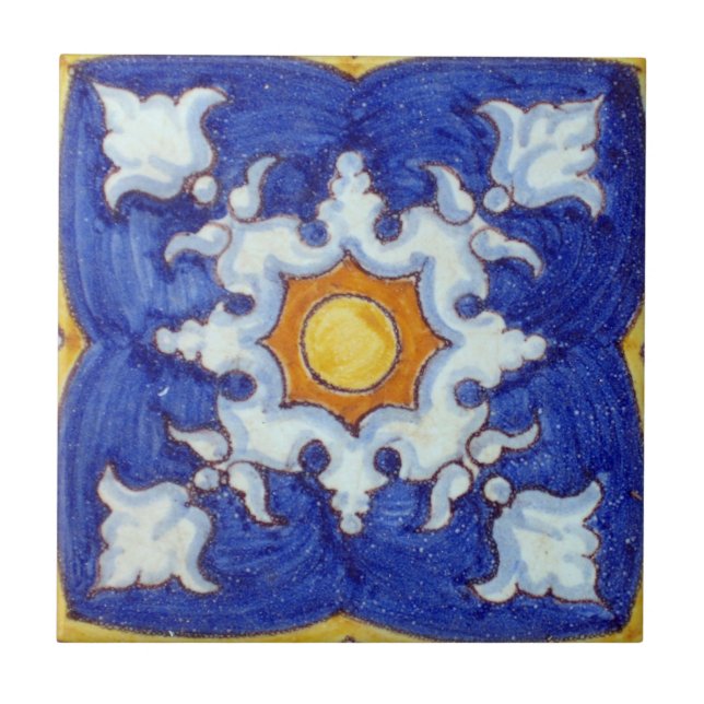 Handgemalte Keramik mit Blues und Gelb Fliese (Vorderseite)