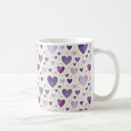 Handgemalte Lavendel- und Gold-Wasserfarben-Herzen Kaffeetasse