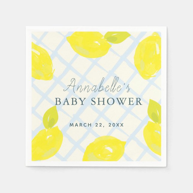 Handgemalte Lemon Blue Baby Dusche Serviette (Vorderseite)