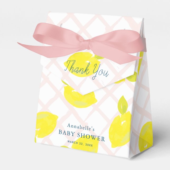 Handgemalte Lemon Pink Babydusche Danke Geschenkschachtel (Vorderseite)