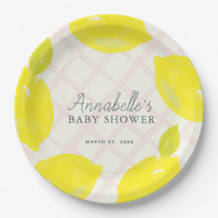 Handgemalte Lemon Pink Babydusche Pappteller
