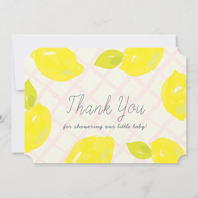 Handgemalte Lemon Pink Karos Kinderdusche Dankeskarte (Vorderseite)