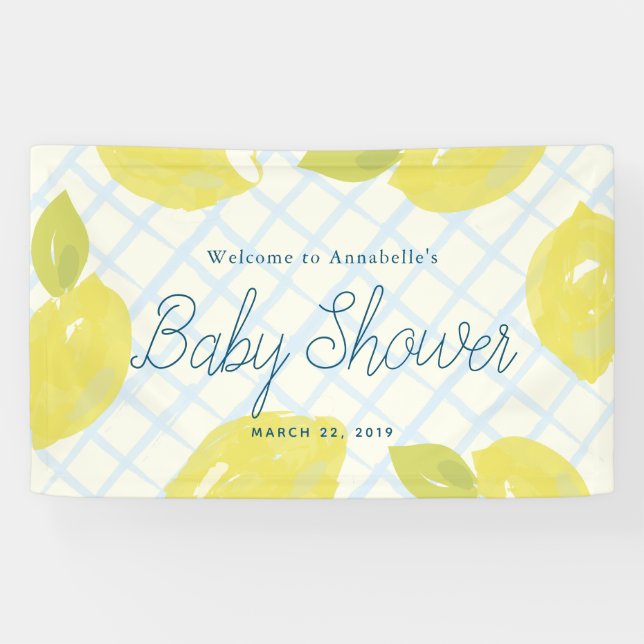 Handgemalte Lemons & Blue Karos Kinderdusche Banner (Horizontal)