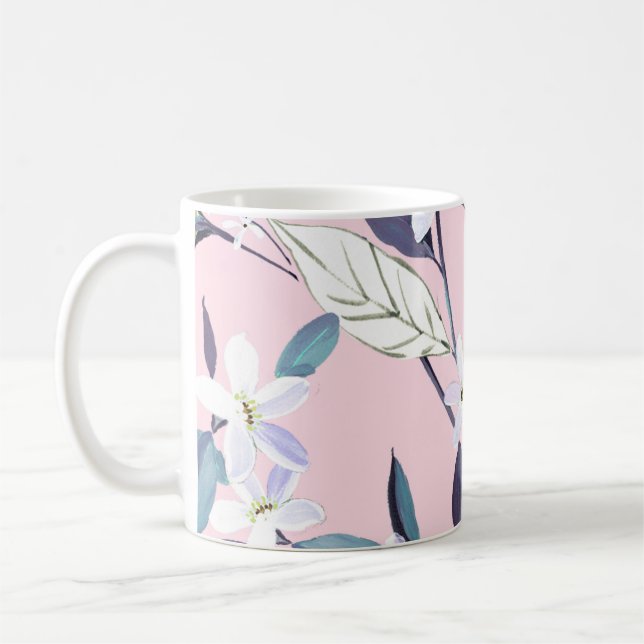 Handgemalte lila leavesart, Blume, wat Kaffeetasse (Links)
