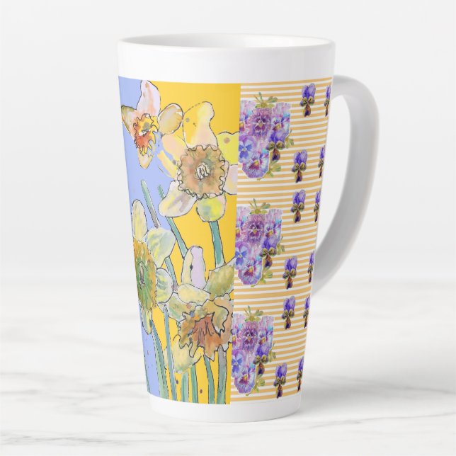 Handgemalte Lila Pansy-Stiefmütterchen Blumenmuste Milchtasse (Rechte Ecke)