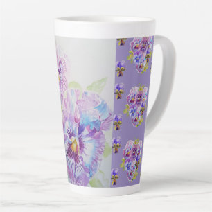 Handgemalte Lila Pansy-Stiefmütterchen Latte Tasse