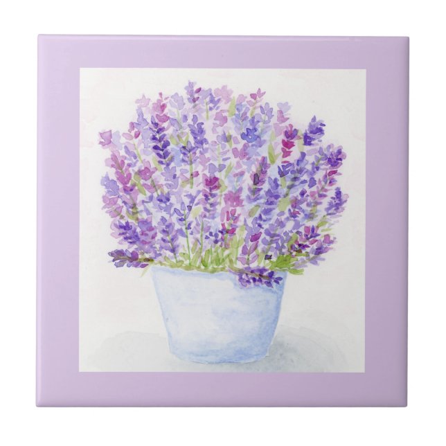 Handgemalte lose Wasserfarbe-Lavendel-Blumen Fliese (Vorderseite)