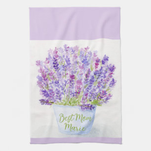 Handgemalte lose Wasserfarbe-Lavendel-Blumen-MOM Geschirrtuch