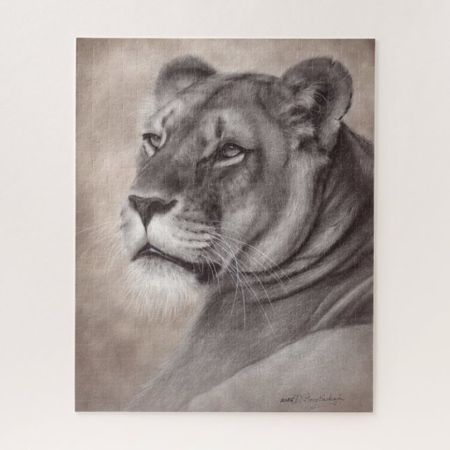 Handgemalte Löwin-Wildtier-Kunst  (Vertikal)
