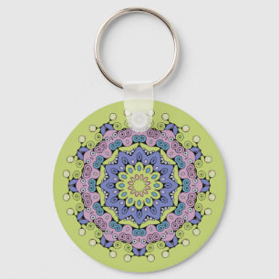 Handgemalte Mandala-Uhr 2 Schlüsselanhänger