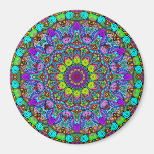 Handgemalte Mandala-Uhr 4 Magnet