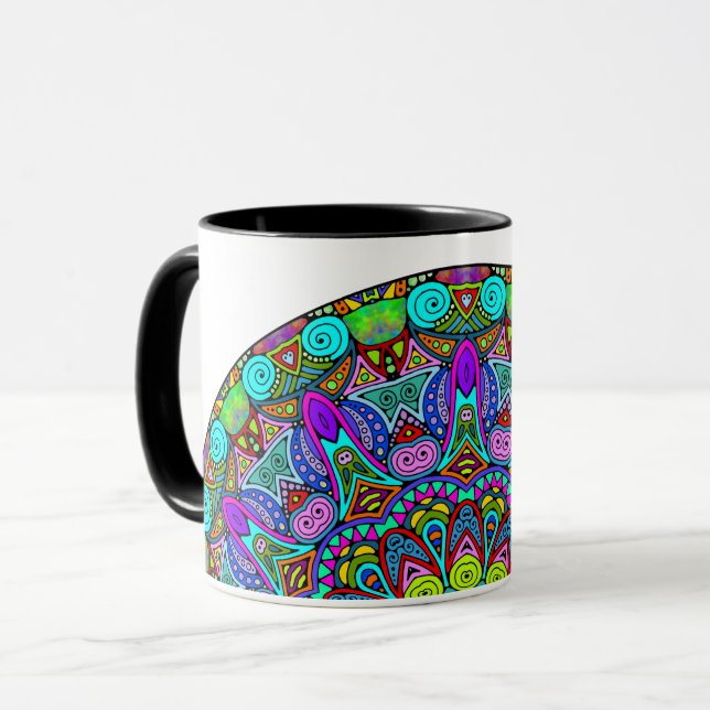 Handgemalte Mandala-Uhr 4 Tasse (Vorderseite Links)
