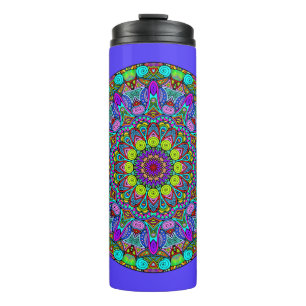 Handgemalte Mandala-Uhr 4 Thermosbecher