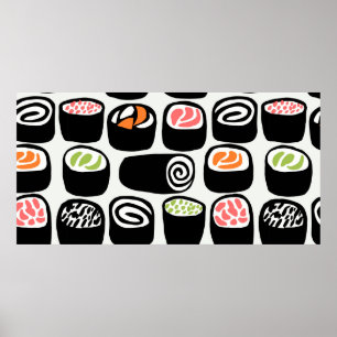 Handgemalte nahtlose Muster mit asiatischem Essen Poster