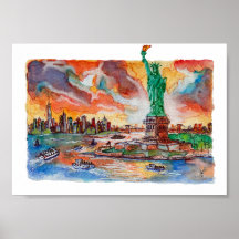 Handgemalte New York Liberty Statue Aquarell
